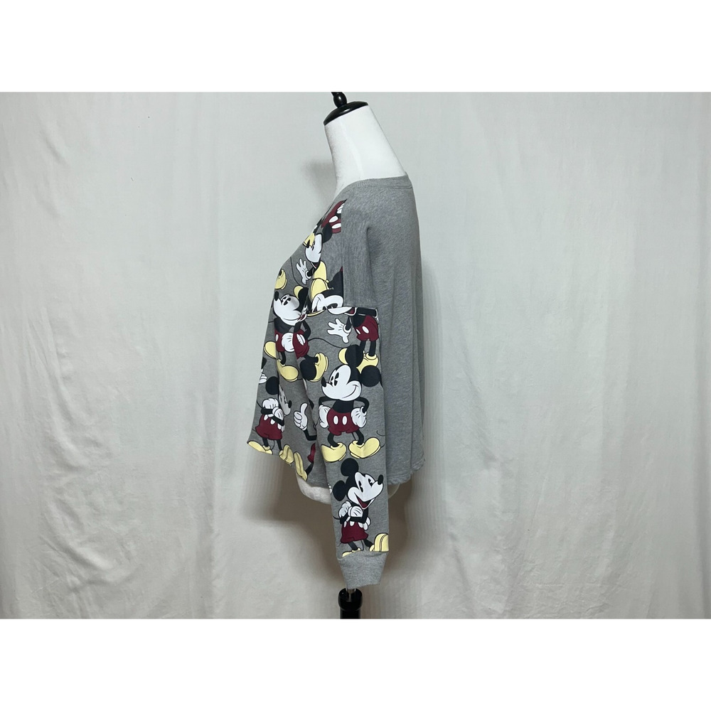Disney Mickey Mouse Sweatshirt Womens Medium Gray Front All Over Print Crew Neck - Picture 5 of 12